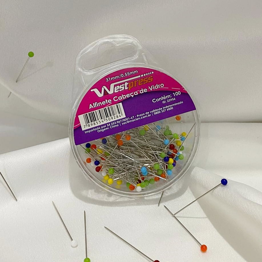 Alfinete Cabeça de Vidro Colorido Wetspress com 100un