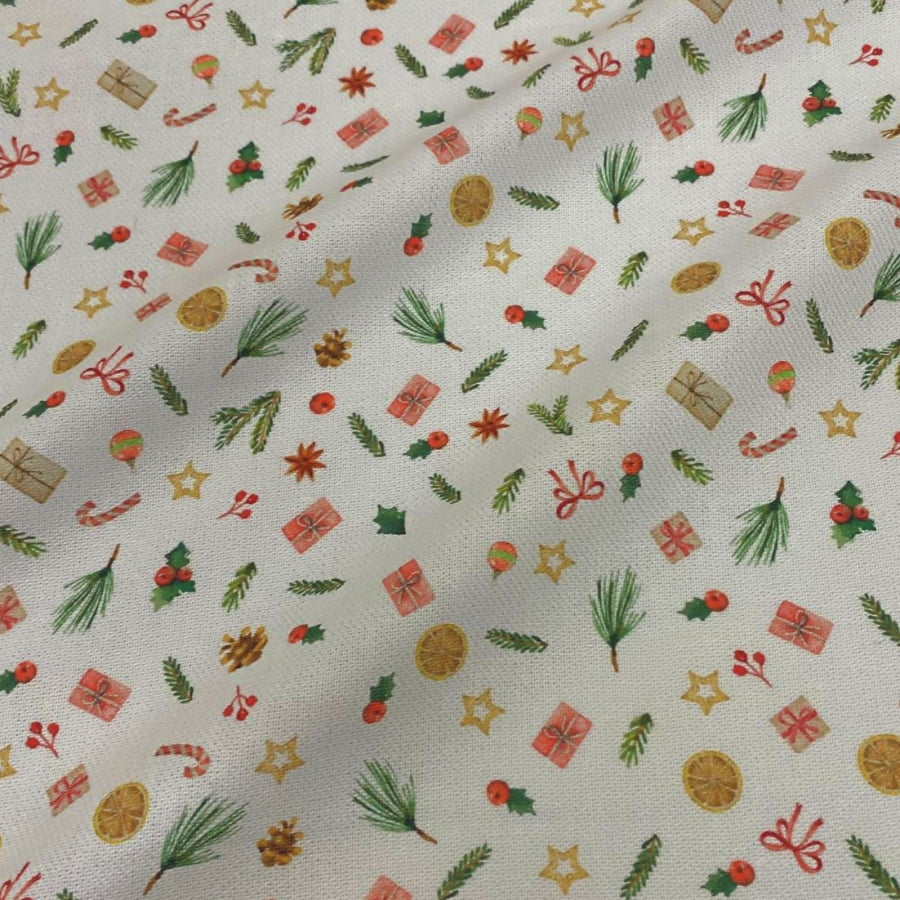 Tecido Sacaria Pano de Prato Por Metro Digital Artigos de Natal Dispersos - Coleção Entre Panos Exclusivo Loja Tear  