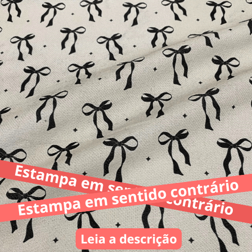 Tecido Sacaria Pano de Prato Por Metro Digital Laços Pretos - Coleção Entre Panos Exclusivo Loja Tear 