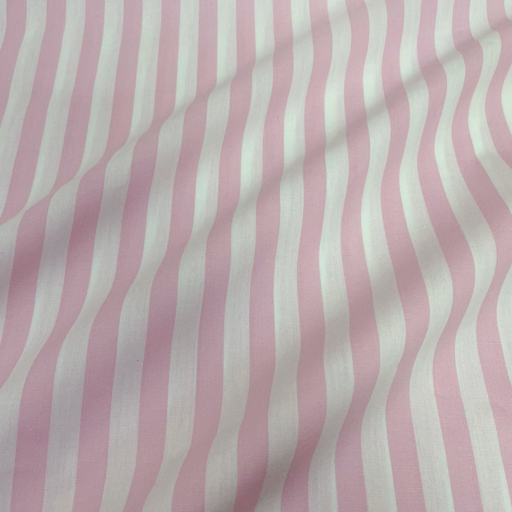 Tecido Tricoline Fio Tinto Listra Grande Rosa Bebe