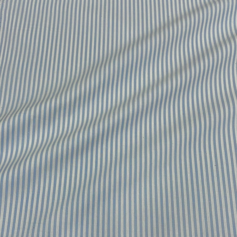 Tecido Tricoline Fio Tinto Listra Pequena Azul Bebe