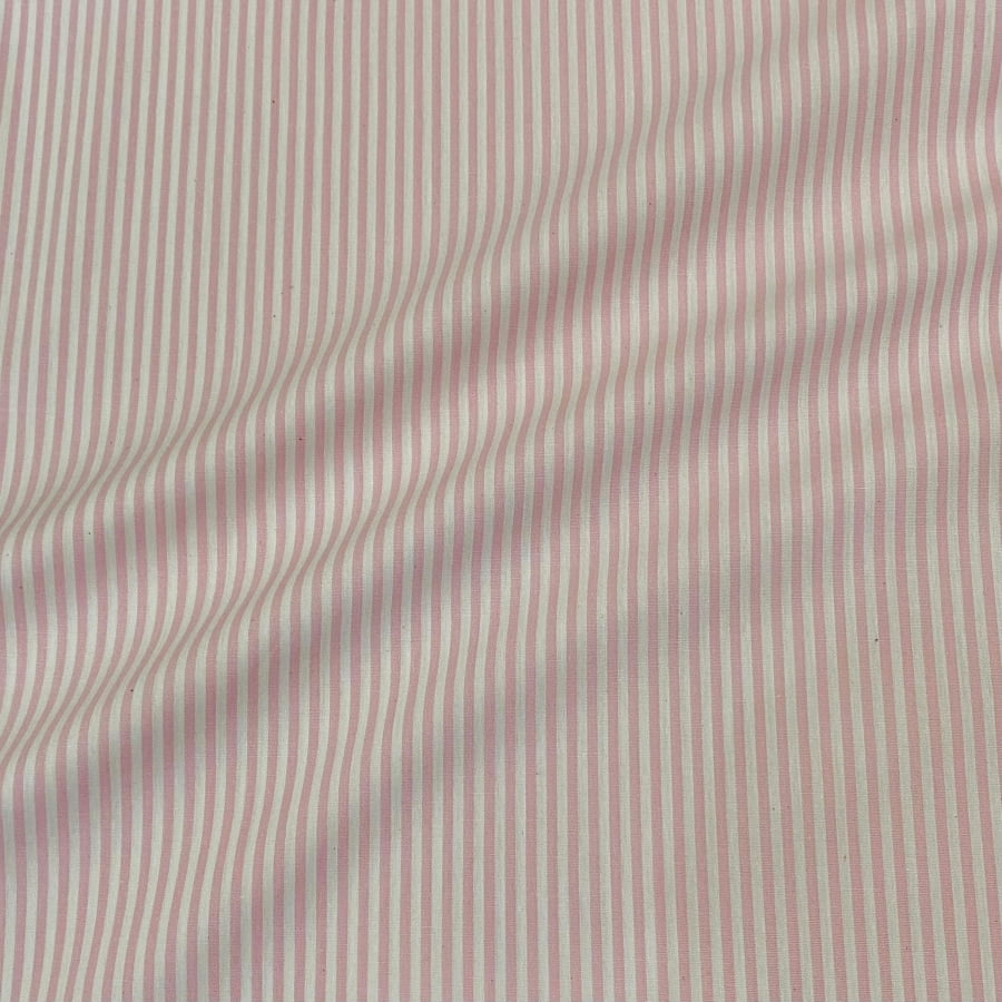 Tecido Tricoline Fio Tinto Listra Pequena Rosa Bebe