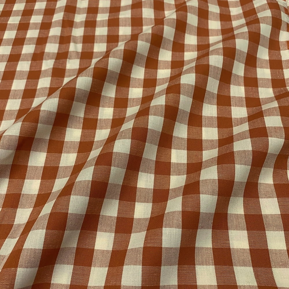 Tecido Tricoline Fio Tinto Vintage Country Xadrez Grande Laranja Terracota