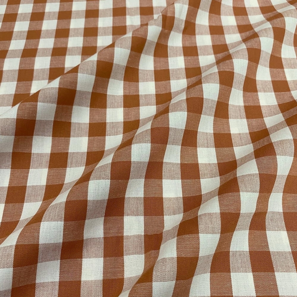 Tecido Tricoline Fio Tinto Vintage Country Xadrez com Cru Grande Laranja Terracota