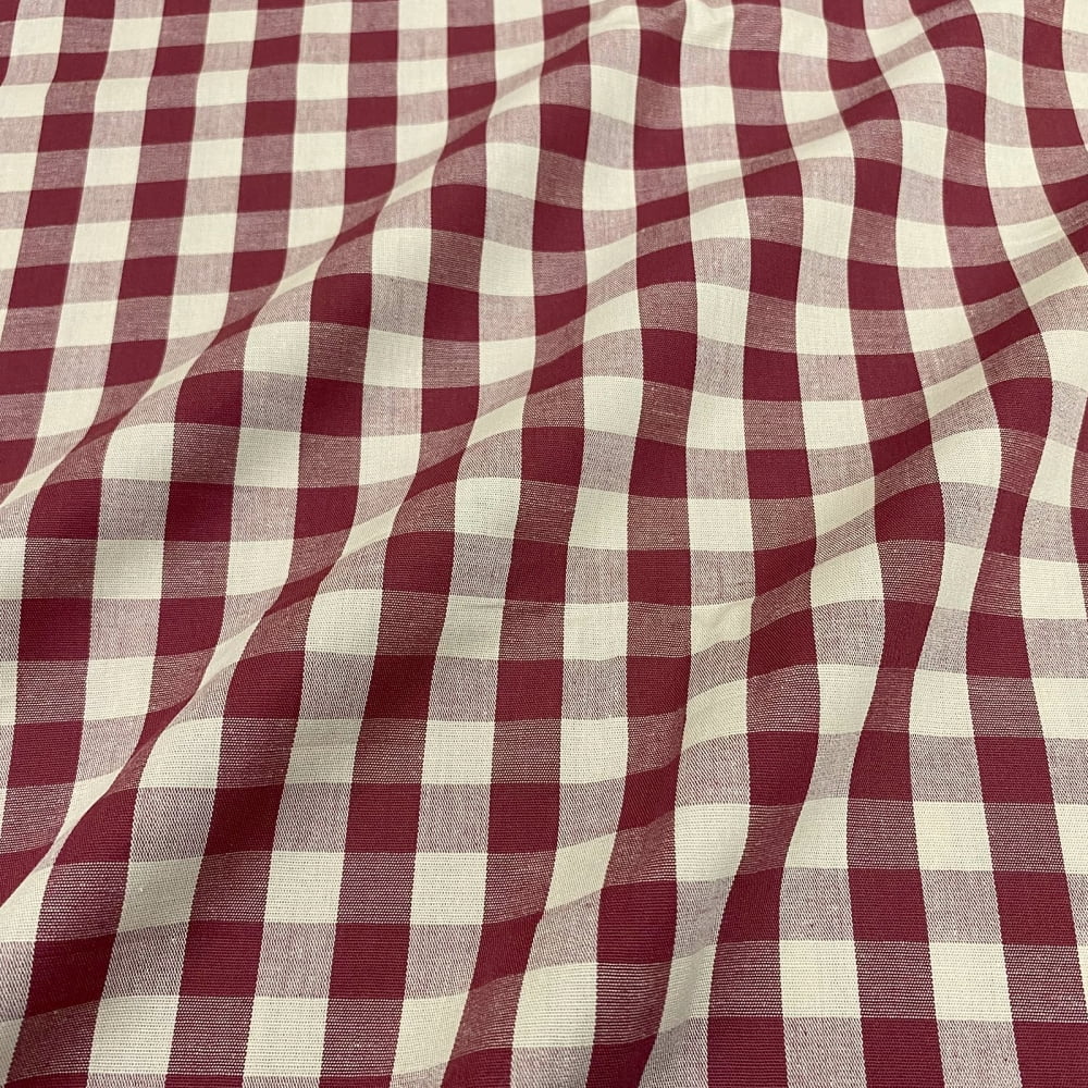 Tecido Tricoline Fio Tinto Vintage Country Xadrez com Cru Grande Vermelho Bordo