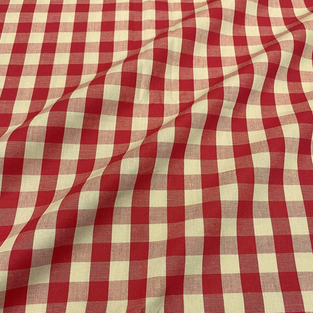 Tecido Tricoline Fio Tinto Vintage Country Xadrez Grande Vermelho vivo