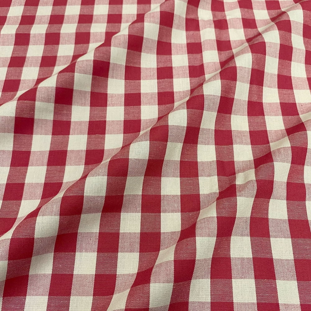 Tecido Tricoline Fio Tinto Vintage Country Xadrez com Cru Grande Vermelho vivo