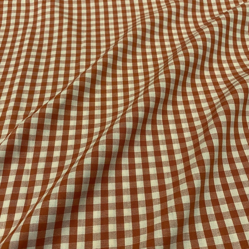 Tecido Tricoline Fio Tinto Vintage Country Xadrez Médio Laranja Terracota 
