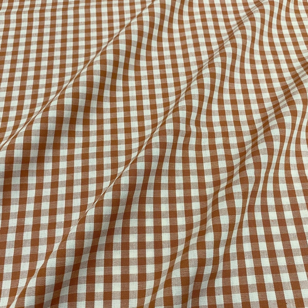 Tecido Tricoline Fio Tinto Vintage Country Xadrez com Cru Médio Laranja Terracota