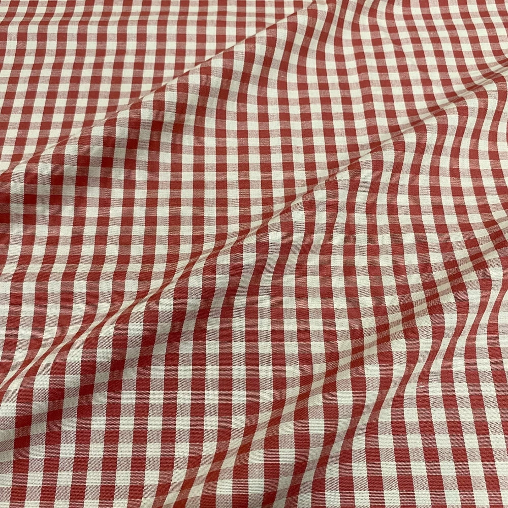 Tecido Tricoline Fio Tinto Vintage Country Xadrez com Cru Médio Vermelho Queimado