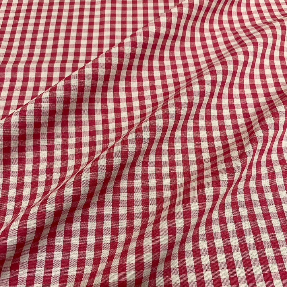Tecido Tricoline Fio Tinto Vintage Country Xadrez com Cru Médio Vermelho Vivo