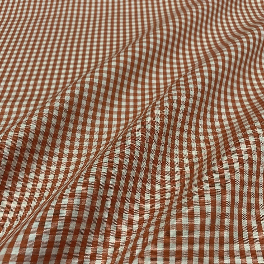 Tecido Tricoline Fio Tinto Vintage Country Xadrez Pequeno Laranja Terracota