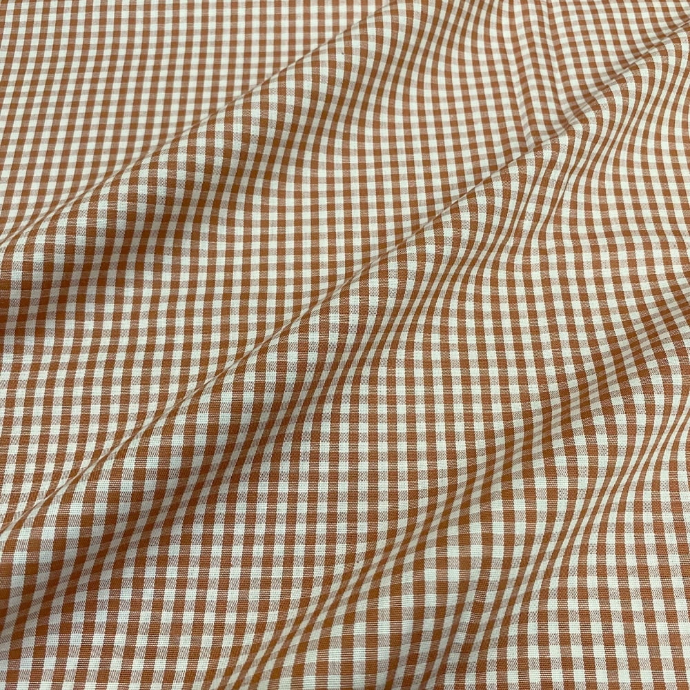 Tecido Tricoline Fio Tinto Vintage Country Xadrez com Cru Pequeno Laranja Terracota