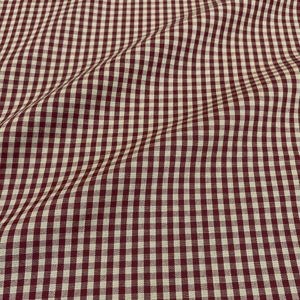 Tecido Tricoline Fio Tinto Vintage Country Xadrez com Cru Pequeno Vermelho Bordô