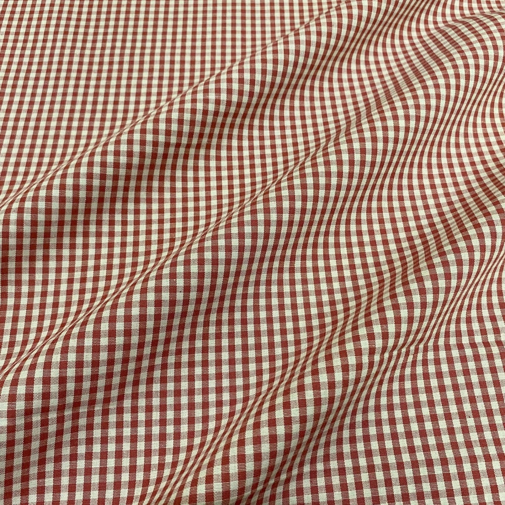 Tecido Tricoline Fio Tinto Vintage Country Xadrez com Cru Pequeno Vermelho Queimado