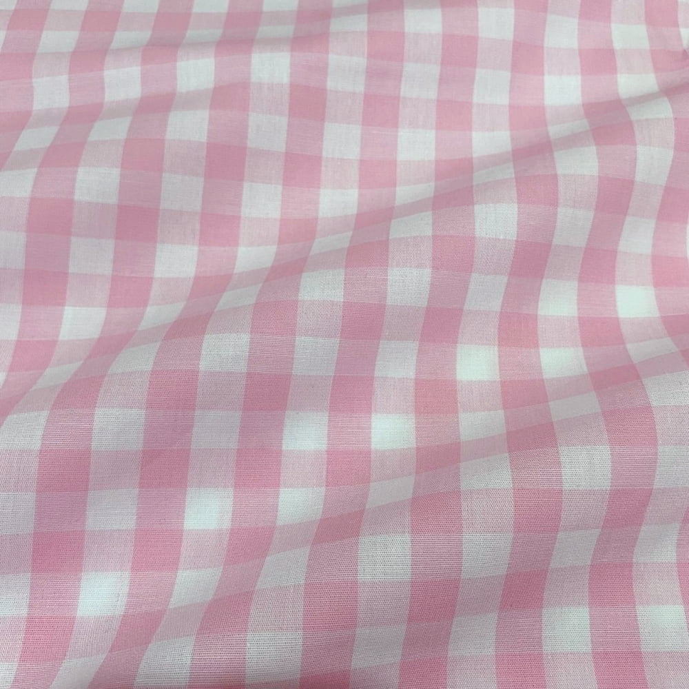 Tecido Tricoline Fio Tinto Xadrez Grande Rosa