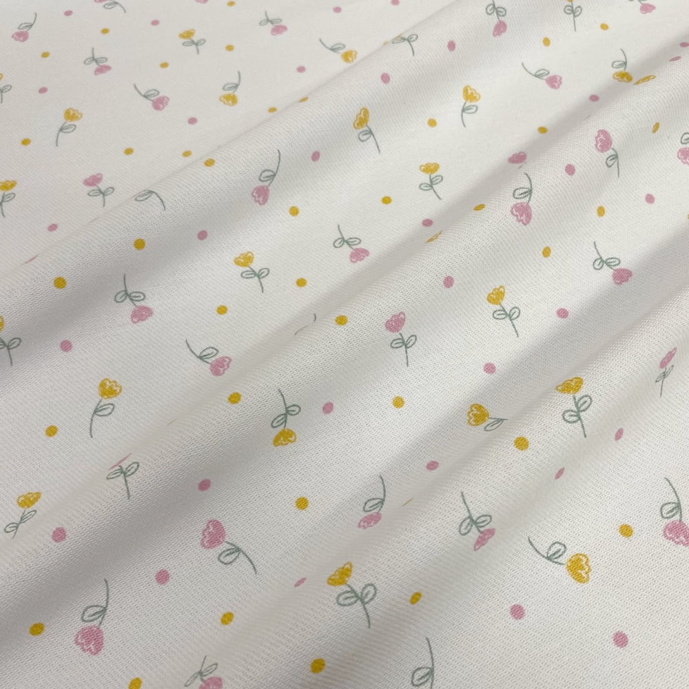 Tecido Flanela Estampa Tulipas Rosa e Amarelo