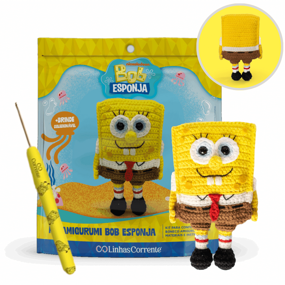 Kit Amigurumi Crochê Bob Esponja Linhas Corrente