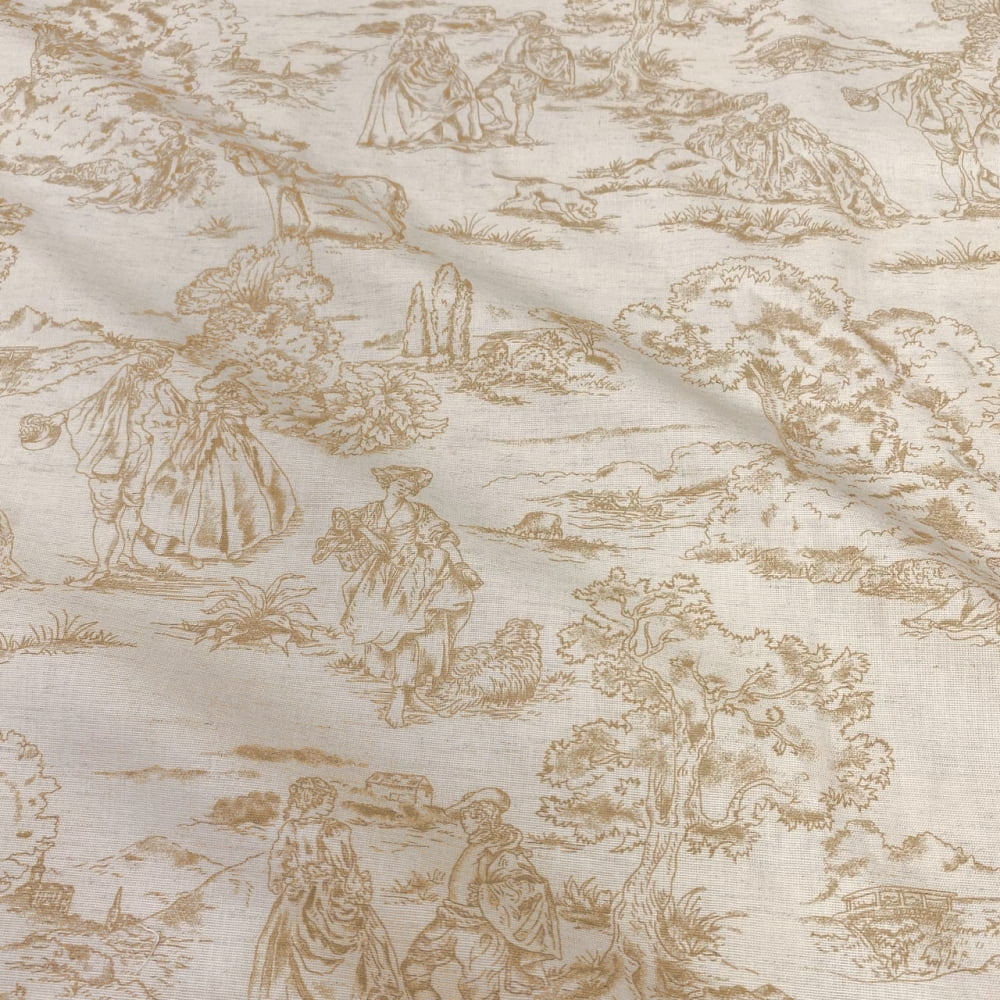 Tecido Linho Toile de Jouy Bege