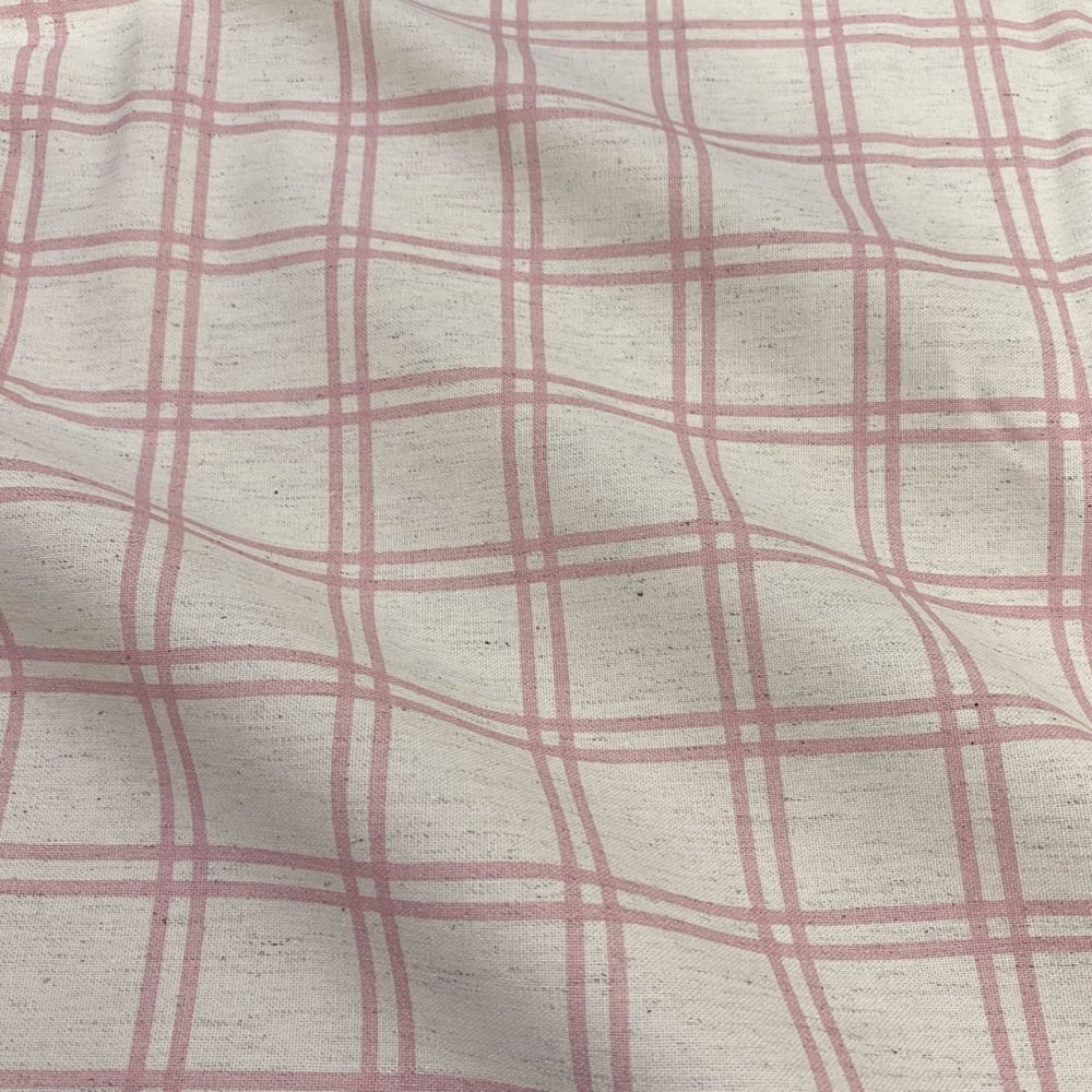 Tecido Linho Xadrez Grid Duplo Grande Rosa