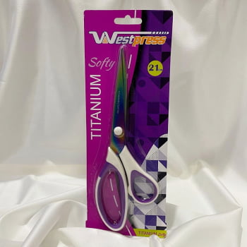 Tesoura Titanium Soft Westpress Branca e Roxa 21cm Tesoura Titanium Soft Westpress Branca e Roxa 21cm