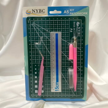Kit Patchwork Scrapbook Base Regua Pinça e Estilete de Precisão