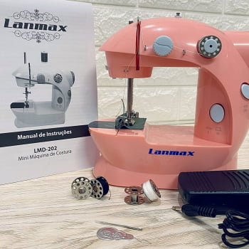 Mini Maquina de Costura Domestica Bivolt Lanmax Rosa