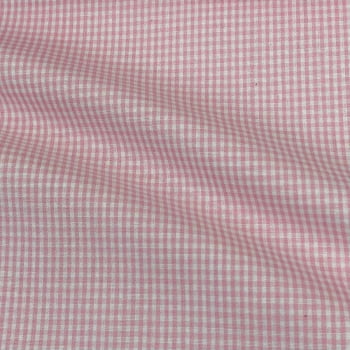 Tecido Tricoline Fio Tinto Micro Xadrez Rosa Bebe