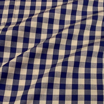 Tecido Tricoline Fio Tinto Vintage Country Xadrez com Cru Grande Azul Marinho