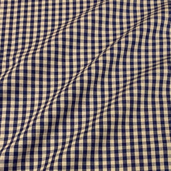 Tecido Tricoline Fio Tinto Vintage Country Xadrez com Cru Medio Azul Marinho