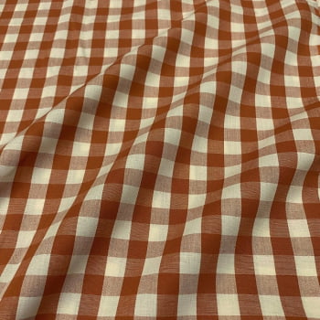 Tecido Tricoline Fio Tinto Vintage Country Xadrez Grande Laranja Terracota