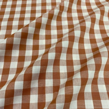 Tecido Tricoline Fio Tinto Vintage Country Xadrez com Cru Grande Laranja Terracota