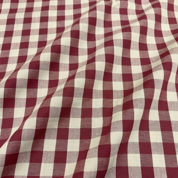 Tecido Tricoline Fio Tinto Vintage Country Xadrez com Cru Grande Vermelho Bordo
