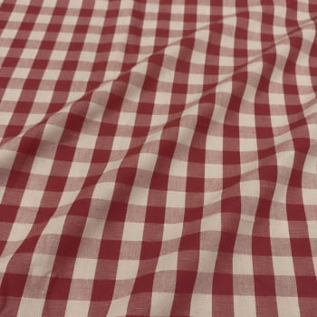 Tecido Tricoline Fio Tinto Vintage Country Xadrez com Cru Grande Vermelho Queimado