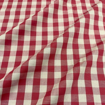 Tecido Tricoline Fio Tinto Vintage Country Xadrez com Cru Grande Vermelho vivo
