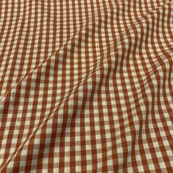 Tecido Tricoline Fio Tinto Vintage Country Xadrez Médio Laranja Terracota 
