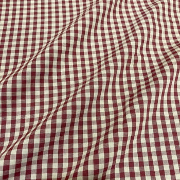 Tecido Tricoline Fio Tinto Vintage Country Xadrez com Cru Médio Vermelho Bordo