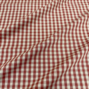 Tecido Tricoline Fio Tinto Vintage Country Xadrez com Cru Médio Vermelho Queimado