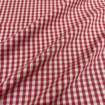 Tecido Tricoline Fio Tinto Vintage Country Xadrez com Cru Médio Vermelho Vivo 