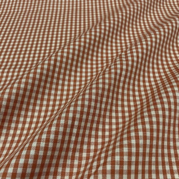 Tecido Tricoline Fio Tinto Vintage Country Xadrez Pequeno Laranja Terracota