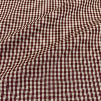 Tecido Tricoline Fio Tinto Vintage Country Xadrez com Cru Pequeno Vermelho Bordô