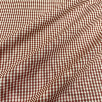 Tecido Tricoline Fio Tinto Vintage Country Xadrez com Cru Pequeno Vermelho Queimado