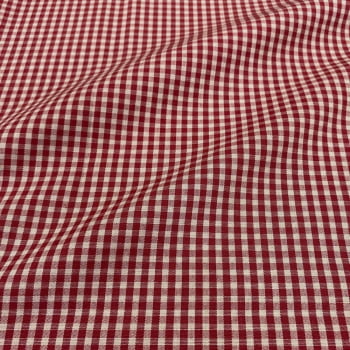 Tecido Tricoline Fio Tinto Vintage Country Xadrez com Cru Pequeno Vermelho Vivo