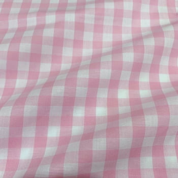 Tecido Tricoline Fio Tinto Xadrez Grande Rosa Tecido Tricoline Fio Tinto Xadrez Grande Rosa