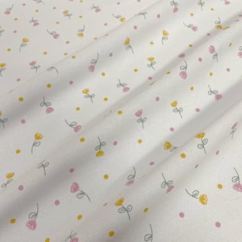 Tecido Flanela Estampa Tulipas Rosa e Amarelo Tecido Flanela Estampa Tulipas Rosa e Amarelo