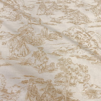 Tecido Linho Toile de Jouy Bege