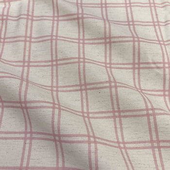 Tecido Linho Xadrez Grid Duplo Grande Rosa