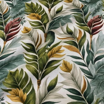 Tecido Acquadecor Sarja Impermeável Folhagem Tropical Tons de Verde