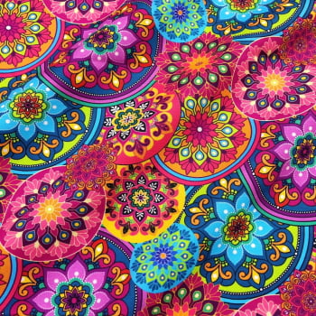 Tecido Tricoline Digital Mandalas Sobrepostas Coloridas