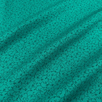 Tecido Tricoline Arabesco Verde Ciano Tom Sobre Tom (Basics & Colors)